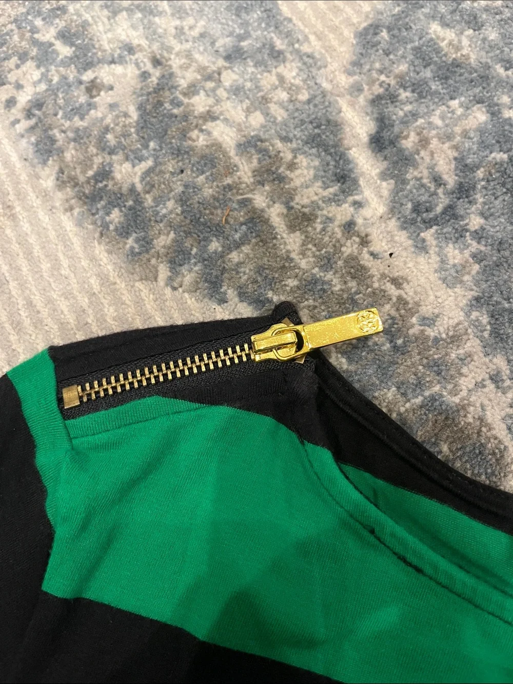 Michael Kors Green and Black Striped Short Sleeve Tee